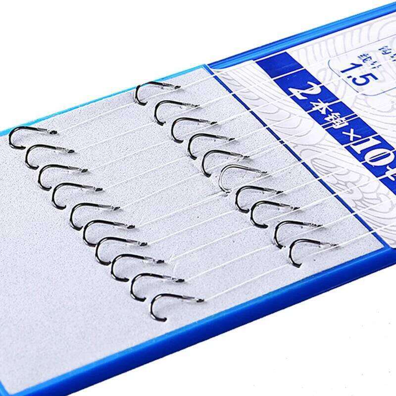 10 pair With Tippet Line 45cm Set Carbon Steel Double line Hooks Fish Barbed Carp Fishing Z260228