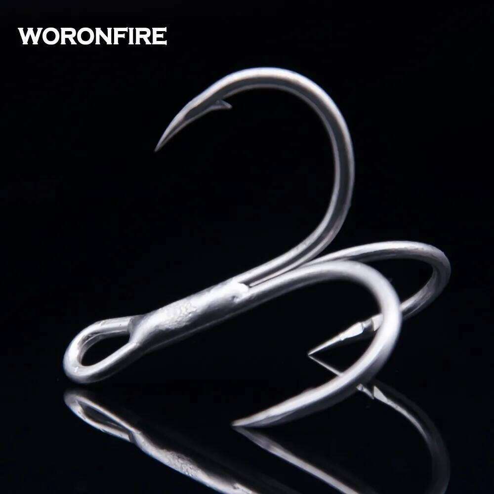 20pcs/lot Thick Treble Hook Strong Pull 1# 2# 4# 6# 8# 10# 12# High Carbon Steel Round Folded Triple Owner Fishing Hooks Z260228