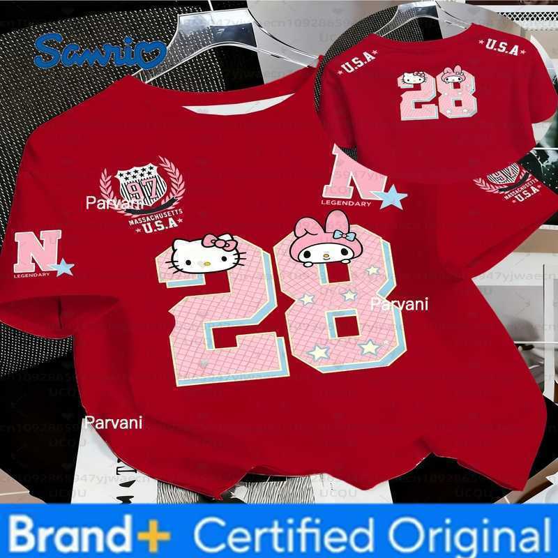 Sanrio Summer Womens Girls Casual Hello Kitty Kuromi My Melody Print Kid Cute T-Shirt Round Neck Tee Outdoor Sport Mens T-shirt H260228