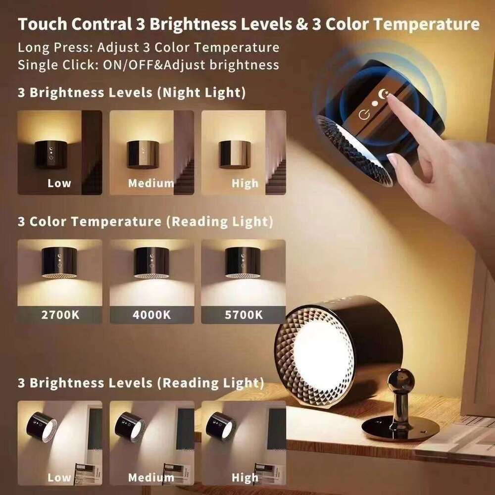 9 Colors 360 Rotation Wall Mounted Night Lights RGB LED Up Down Remote Rechargeable Wireless Reading Bedroom Lamp Z260227