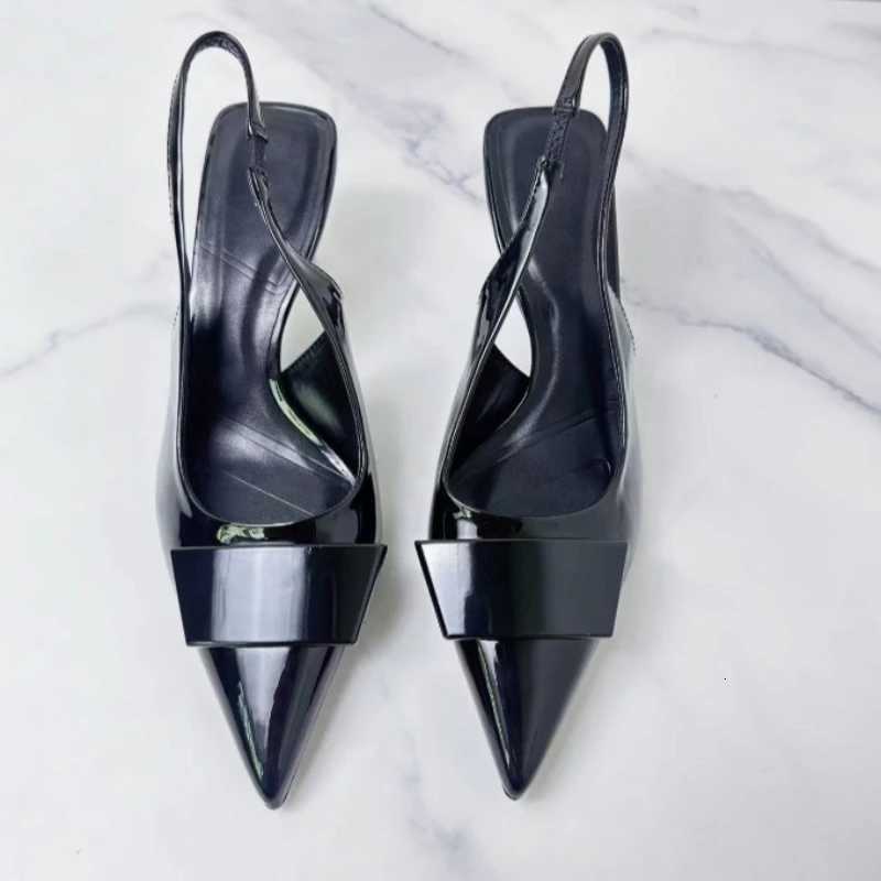 Pointed Toe Women Dress Shoes Black Patent Leather Summer Ladies Slingback Stilettos 2025 New Fashion Ladies High Heeled Sandals K260228