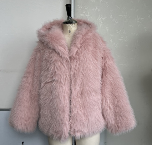 Solid Hooded Faux Fur Coat Women Fashion Sweet Pink Long-sleeved Fluffy Loose Short Outerwears Lady Winter Commute Street Jacket 251104
