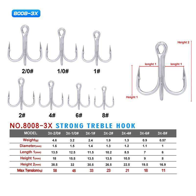 PROBEROS 10pcs/lot Saltwater Fishing Matte Tin Treble 2/0#-1/0#-1#-2#-4#-6#-8# High-Carbon Steel High Strength 3X Hook Z260228
