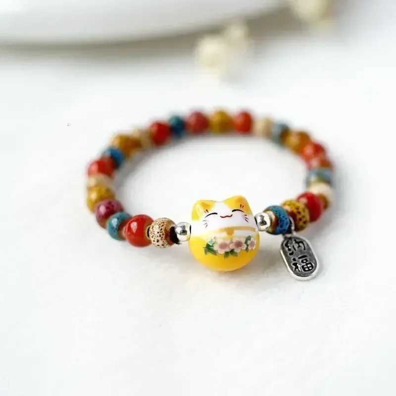 b03 Japan Cat Bracelet For Girls Adjustable Colorful Beaded Bracelets Harajuku Ceramics Cat Pendant Charm Bracelets Jewelry H260228