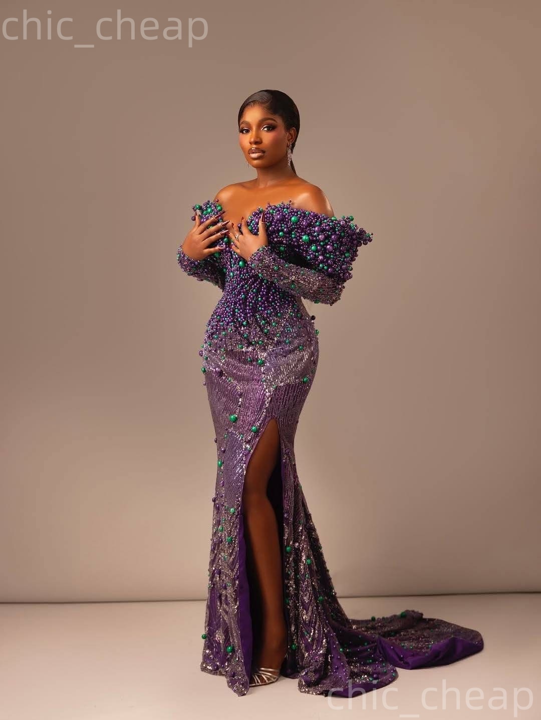 2K26 Purple Prom Dress 2026 Mermaid Pearls Beaded Off Shoulder Sequined Evening Dresses For Black Women Birthday Party Formal Receiption Gowns Dresses