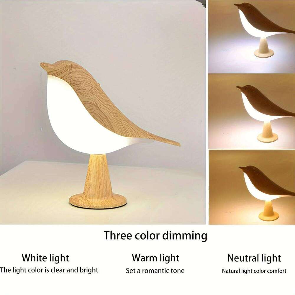 A cute LED night lamp featuring small bird design, a three-adjustable-setting bedside lamp, an artistic, rechargeable, touch-o Z260227