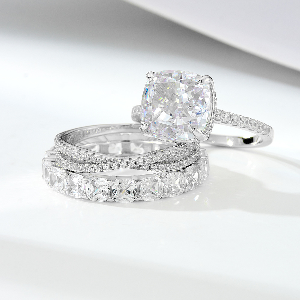 Choucong Ins Top Sell Wedding Rings Luxury Jewelry Genuine 100% 925 Sterling Silver Cushion Shape White Topaz CZ Diamond Elegant Party Women Couple Ri