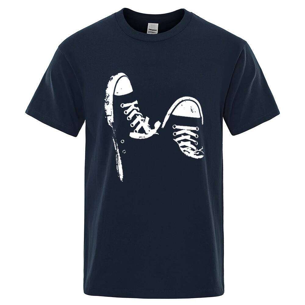 Blue Hip Hop Rock Men's Oversized Cotton T-Shirt, White Skull Graphic, O-Neck Short Sleeve Casual Skate Tee - view 5