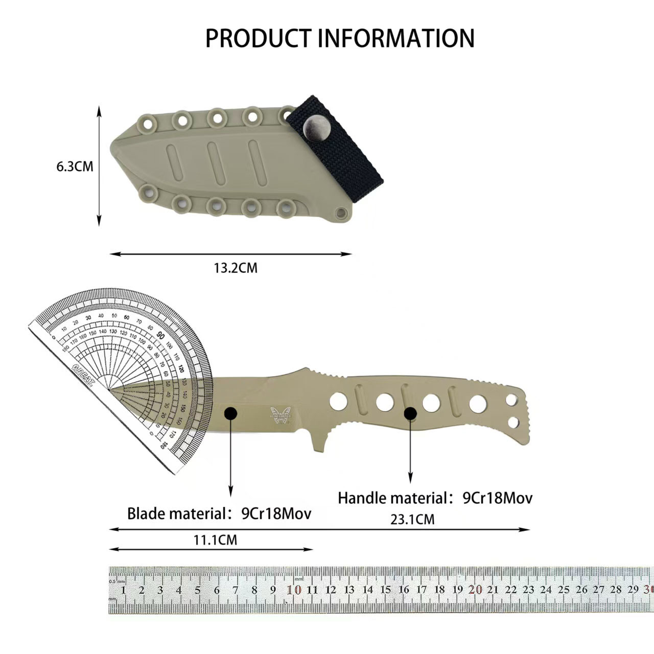 High Hardness 375 Defensive Fixed Blade Knife with Sheath Outdoor Portable Survival Knife Hiking Emergency Multi-Purpose Tool