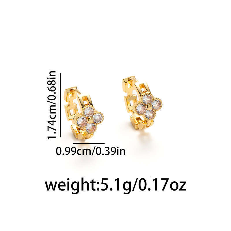Four-leaf Clover Zirconia Korean Sweet Fresh Floral Earrings With Light Luxury And High-end