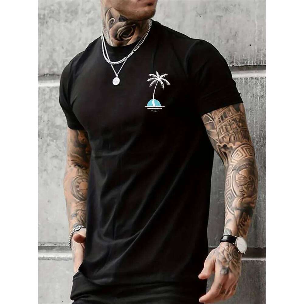 Men's Summer Casual Loose Size 100% Cotton Coconut trees Print Round Neck Short Sleeve T-shirt Top C260228 - view 4