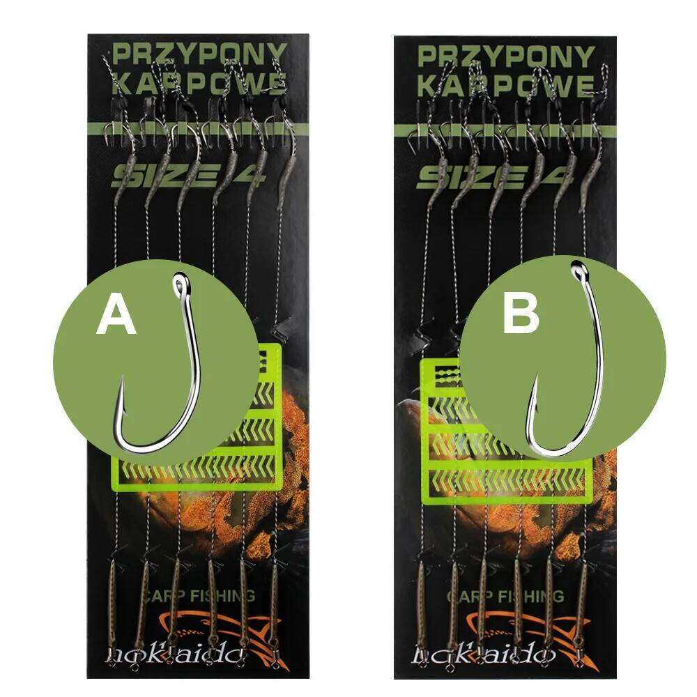 6-8PCS/Set 18.5cm Hook 30-60LB 2/4/6/8# Leader Barbed Europe Feeder Group Hooks Carp Fishing Tackle Z260228