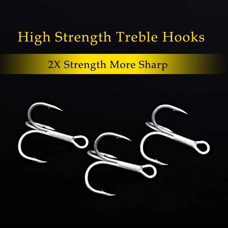 Hexakill 20/10pcs Tin/Black Nickel round bent treble Hooks Sharp 2X Super Strong High Carbon Steel fork three claw hook Z260228