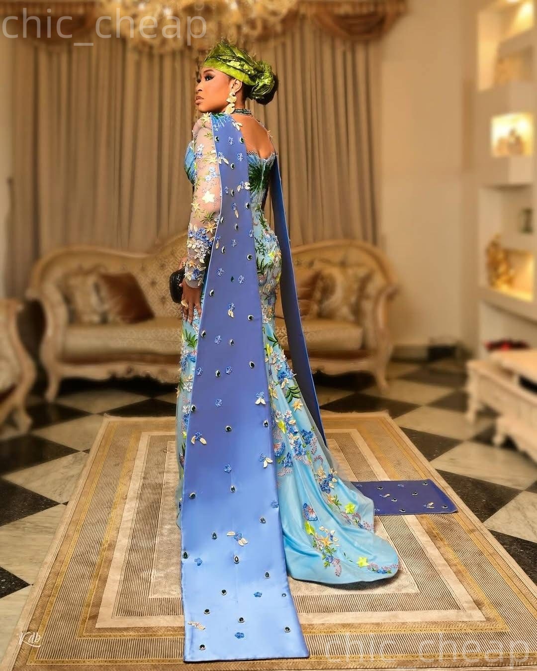 Aso Ebi Sky Blue Prom Dress 2026 Mermaid Lace Crystals Beaded Satin Evening Dresses For Black Women Birthday Party Formal Receiption Gowns Dresses ZJ0