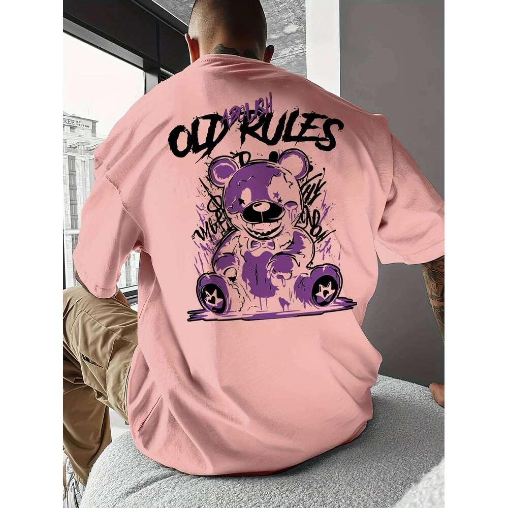 Men's Summer 100 Cotton Fashionable Casual Sports Loose Large Cartoon Bear Pattern Printed Round Neck Short Sleeve T-shirt Top C260228 - view 5