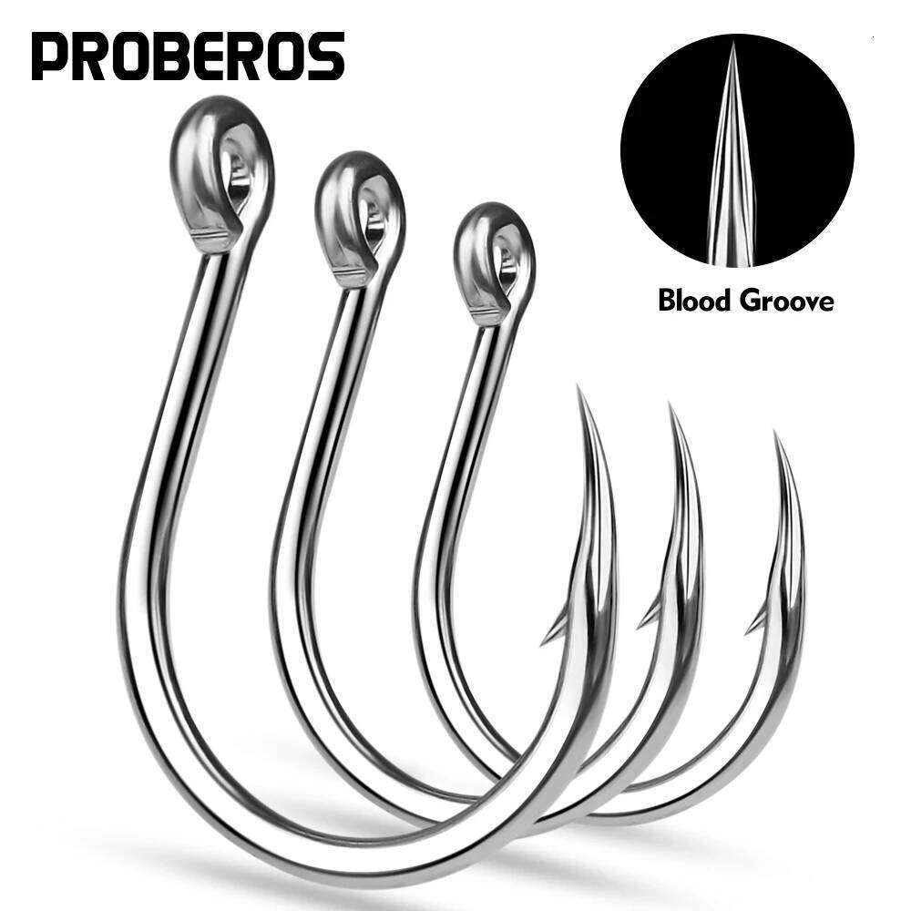 PROBEROS 10Pcs Jigging Hook Barbed Inline Hooks Saltwater high Carbon Steel Fishing Accessories Z260228