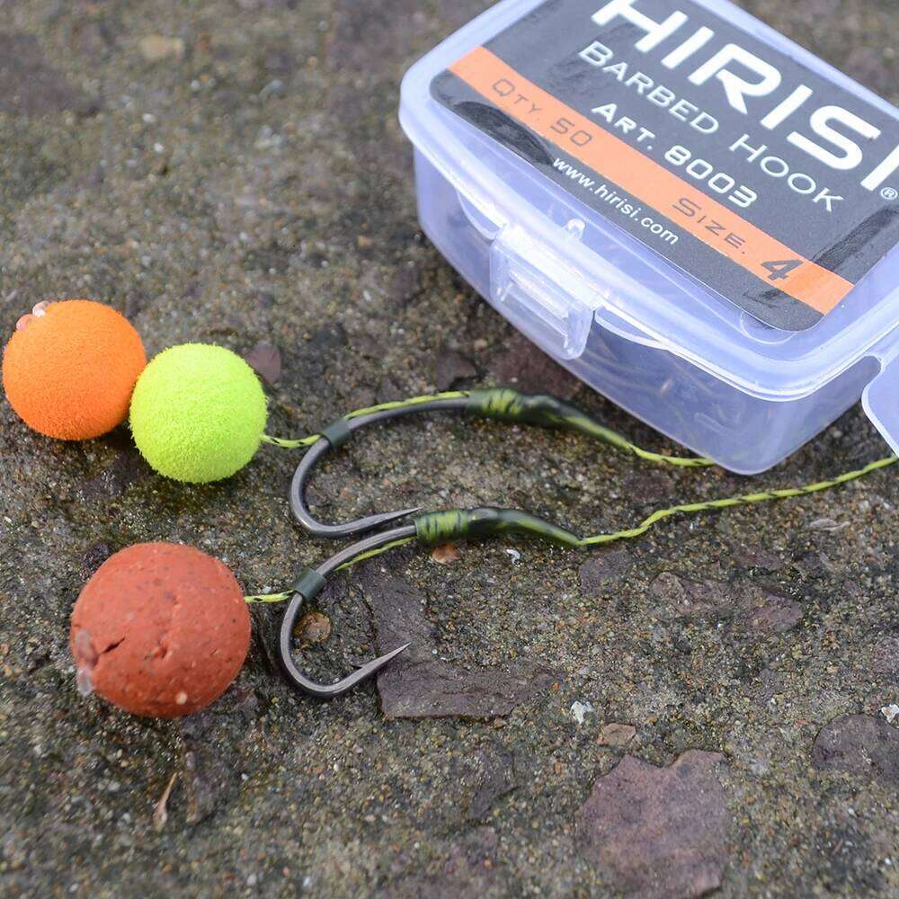 Hirisi 50pcs Coating High Carbon Stainless Steel Barbed Carp Fishing Hooks Pack with Retail Original Box 8003 Z260228