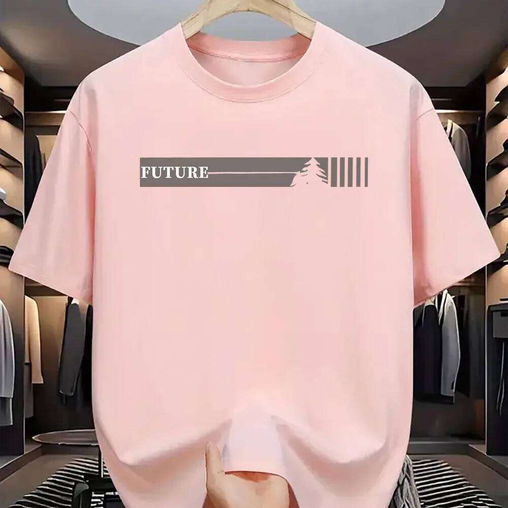 2026 Spring New Style Men's 100% Pure Cotton Casual Loose Large Size Futuristic Letter Pattern Printed Round Neck Short Sleeve T C260228 - view 3