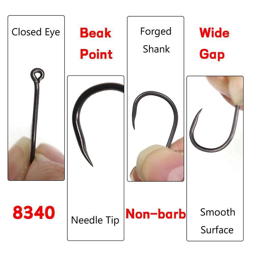 Bimoo 50pcs Europe Barbless Hooks High Carbon Steel Curve Shank Fishing Hook 2-10 for Carp Hair /Chod Zig Rig Z260228