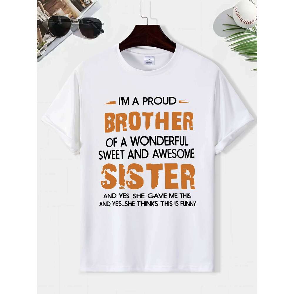 Brother Sister Round Neck Print Tee Short-Sleeve Comfy T-Shirt Casual Top for Spring Summer Men's Clothing As Gifts C260228 - view 3