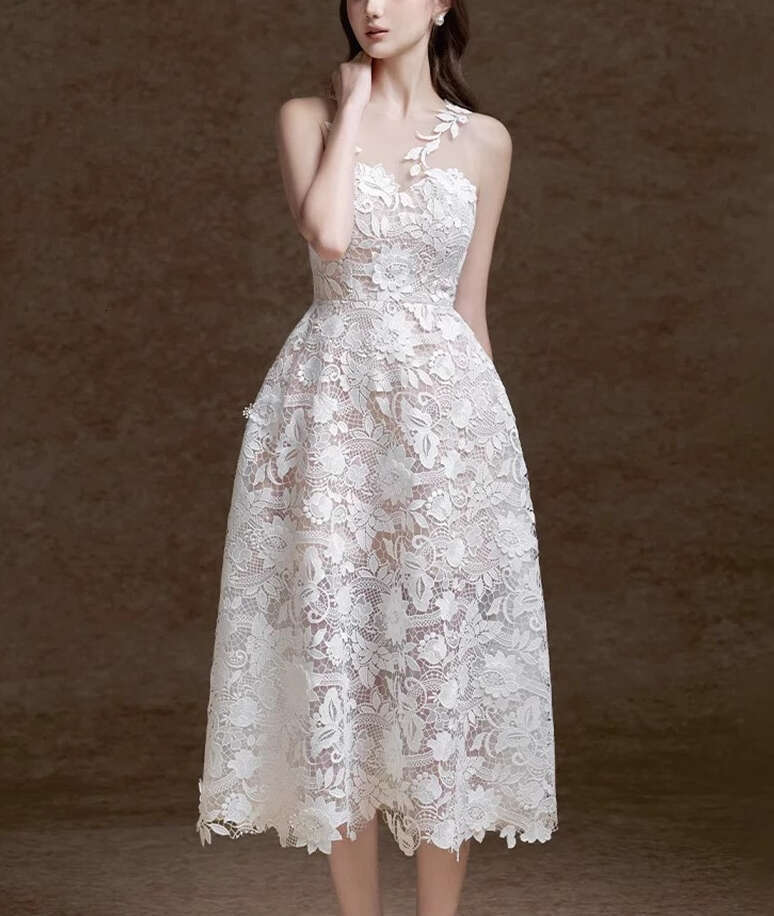 2026 summer new women's niche fashion a3 ethereal lace mesh design sleeveless long skirt