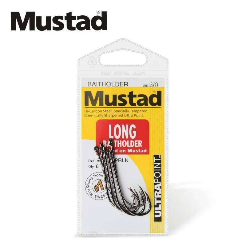 Mustad 92647 Long Handle Casting Fishing Double Backstab Worm Barbed Live Bait Hooks Pesca Fish Accessories Z260228