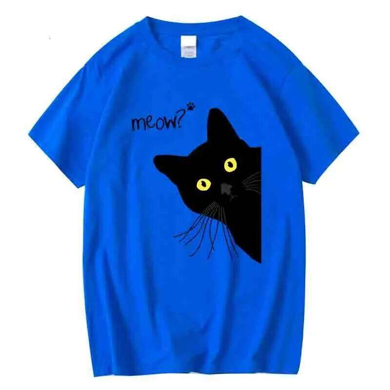 Men's T-shirt 100% Cotton Summer Meow Black Cat Print T Shirt Casual Loose o-neck Men Tshirt Short Sleeve t-shirt Male Tees C260228 - view 6