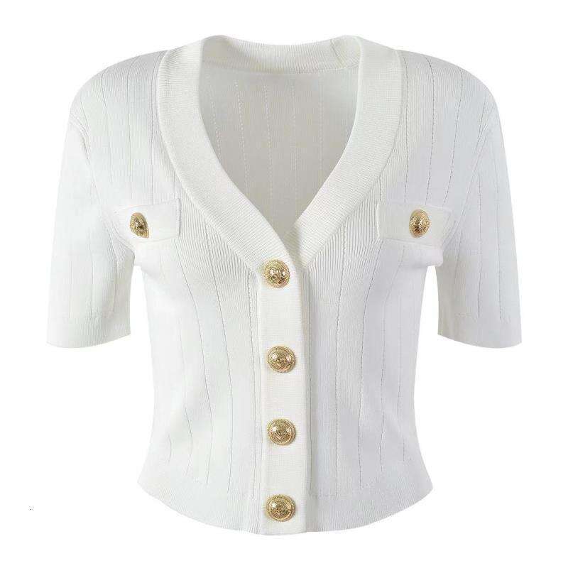 2026 high-end gold buckle designer fashion a3 style knitted women's cardigan slim fit short top with design sense