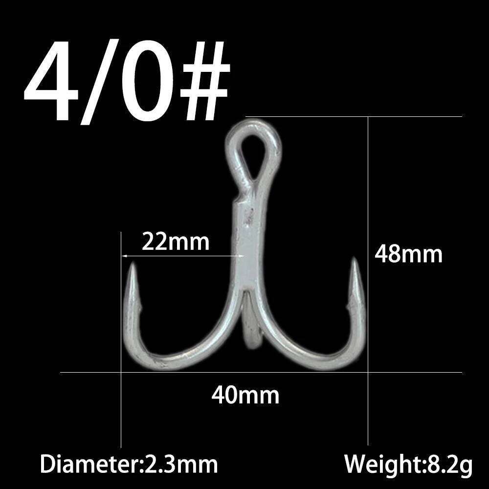 10pcs/lot Thicker Treble Hook Strong Pull 3/0# 2/0# 1/0# High Carbon Steel Round Folded Triple Fishing Hooks For Big Fish Z260228