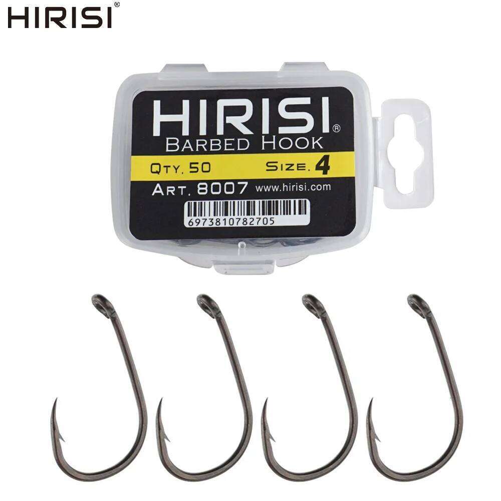 Hirisi 50Pcs Carp Fishing Barbed Hook High Carbon Steel Ring Eye Fish hook 8007 Z260228