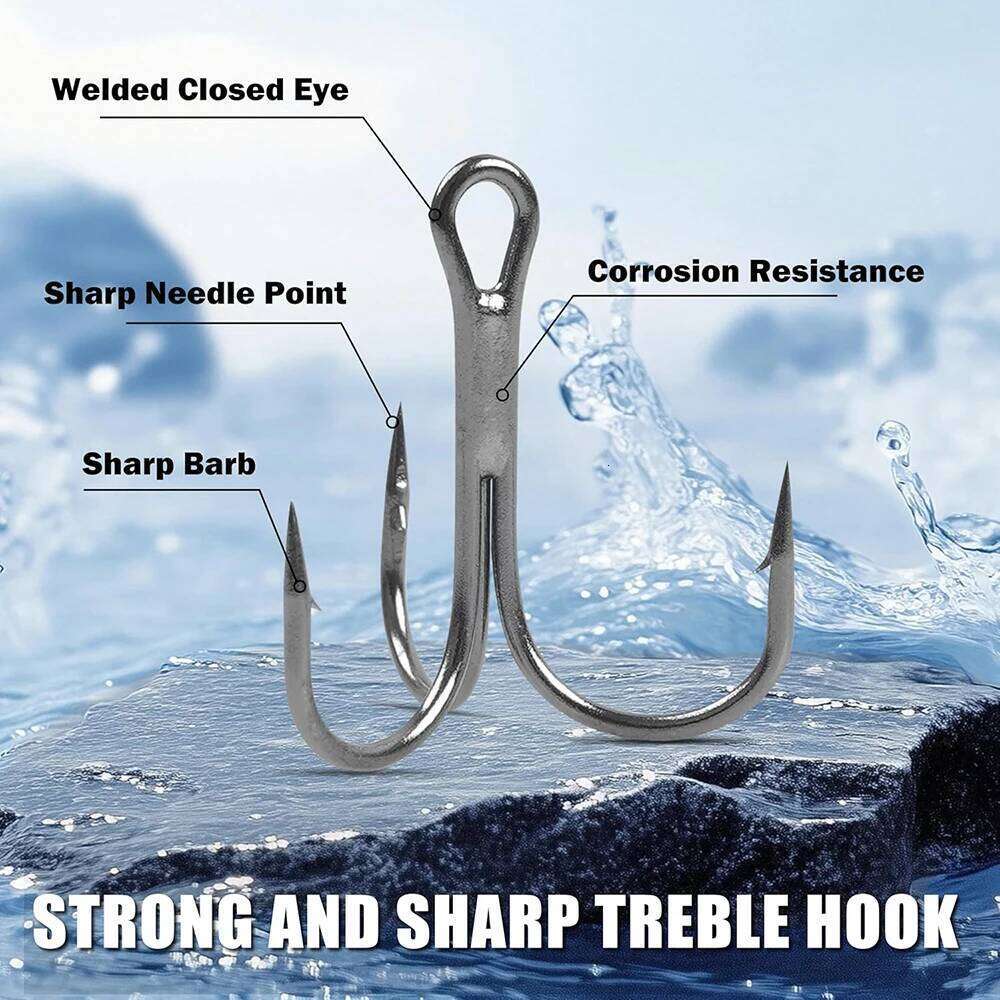 100pcs Treble Hooks Kit Strong Sharp Round Bend Triple Hook Artificial Bait Fishing for Bass Trout fish hooks Z260228