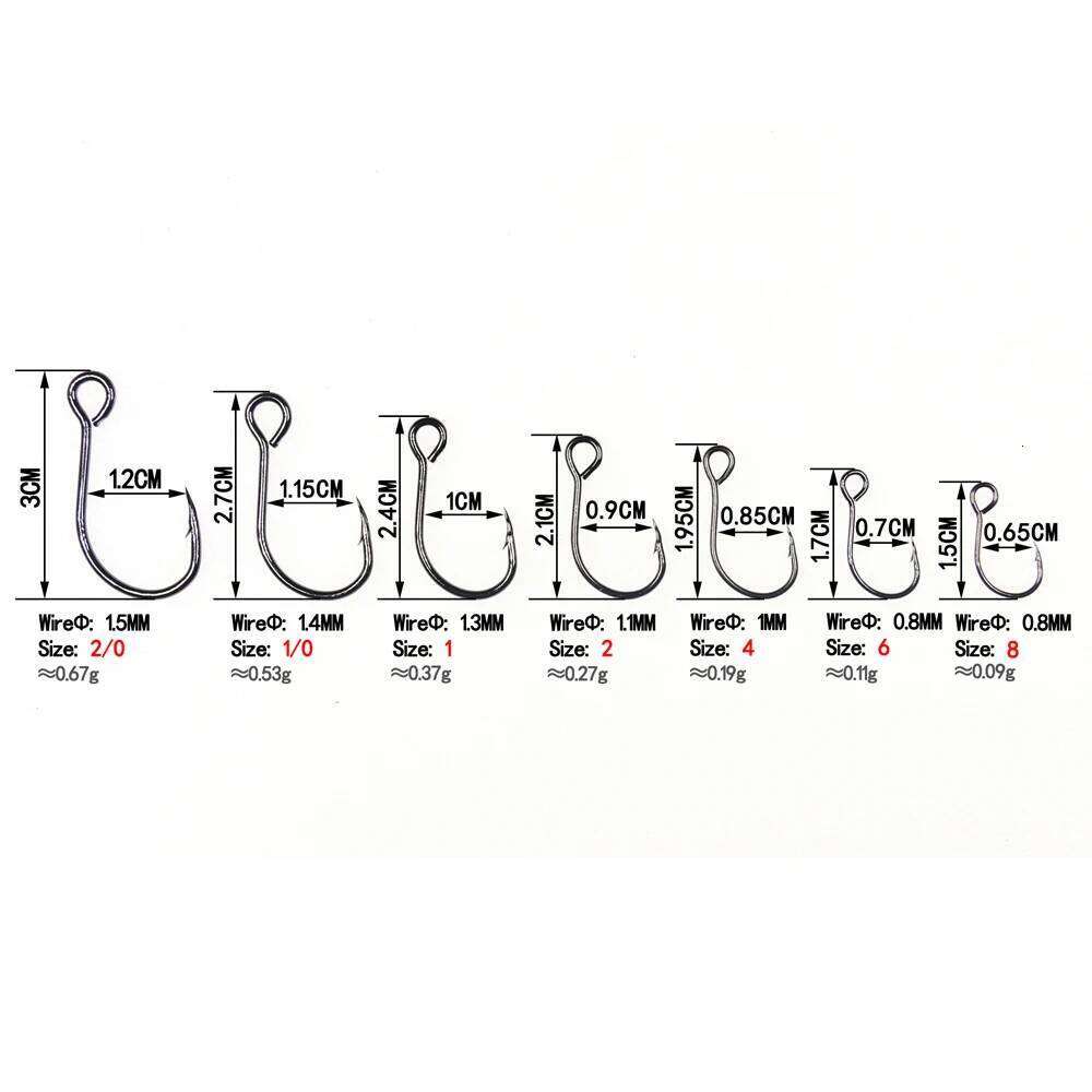 Bimoo 20pcs for Fishing Spare Single Fish Lure Hooks Inline Hook Big Eye Size2/0 1/0 1 2 4 6 8 High Carbon Steel Z260228