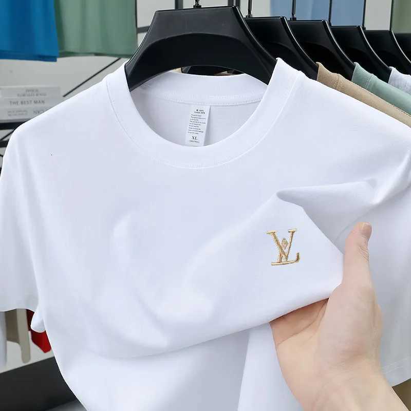 Men's Pure Cotton Round Neck T-Shirt 2026 Summer High Grade Large Size All Match Short Sleeve TopT260228
