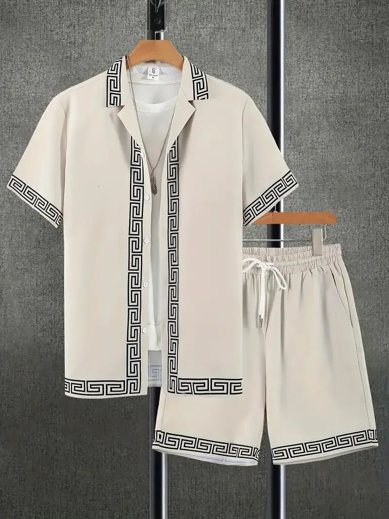 Summer Mens Shirt Set 3D Printed Casual Loose Vintage T-shirt And Shorts Set Beach Vacation Comfort Hawaiian Shirt 2 Pieces 260227