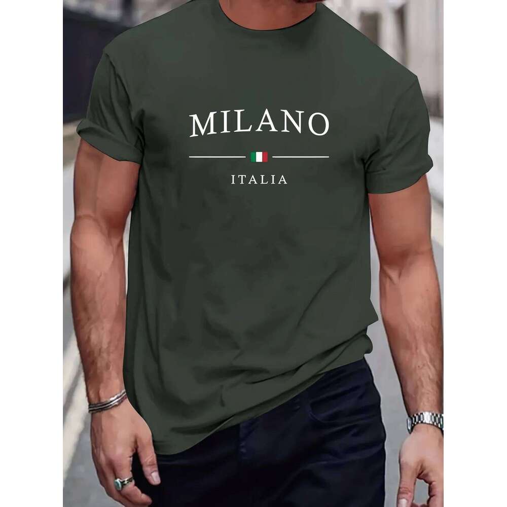 Men's Summer 100% Cotton Fashion MILANO Letter Printed Loose Large Casual Comfortable Round Neck Short Sleeve T-shirt Top C260228 - view 6