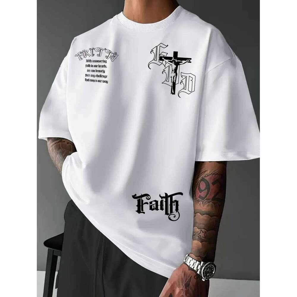 Hot selling men's new summer Gothic letter cross print soft and breathable round neck T-shirt outdoor street style top C260228 - view 4