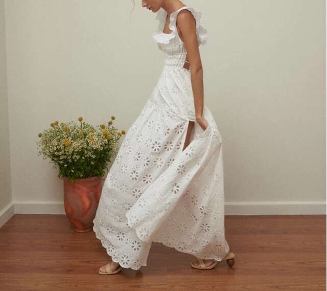 2026 summer fashion brand a3 sexy strapless backless high seam cotton embroidered hollow vacation style long skirt