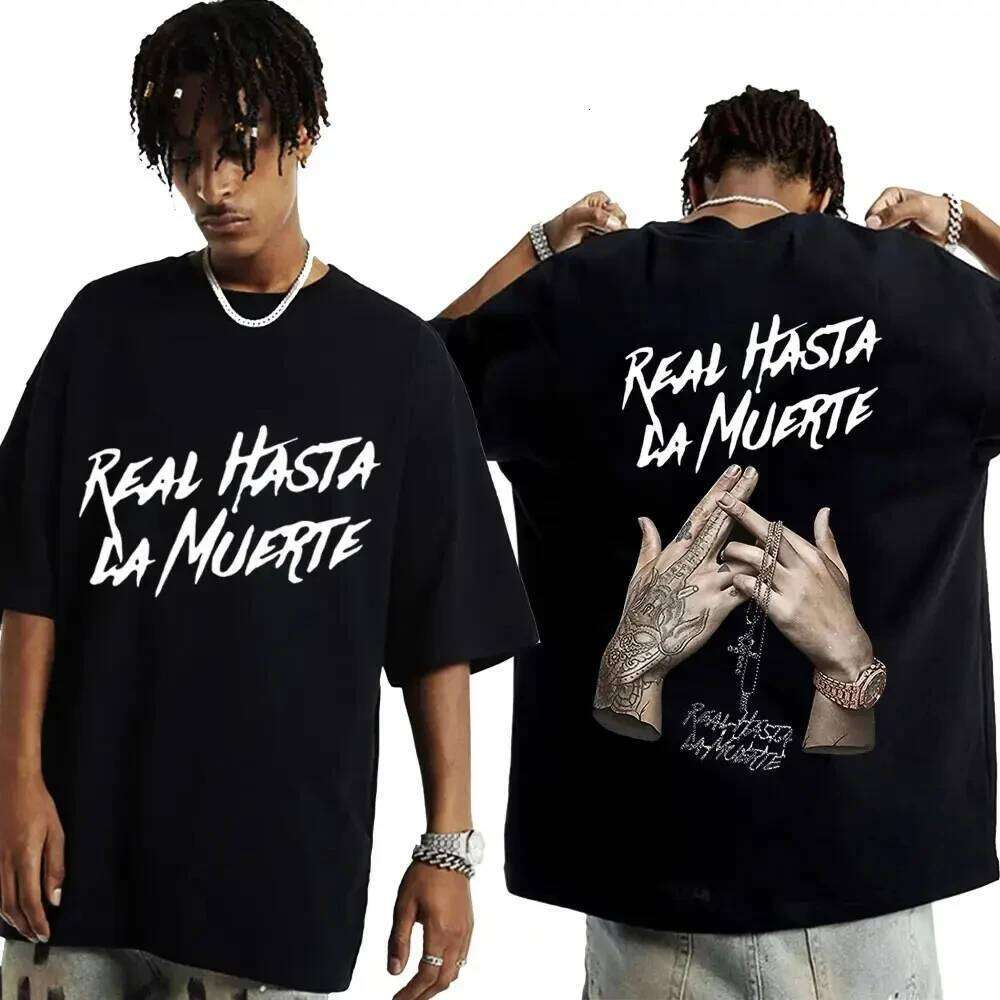 Rapper Anuel AA Real Hasta La Muerte Print T-shirt Hip Hop Oversized Short Sleeve Shirt Men Women Fashion T Shirts C260228 - view 4