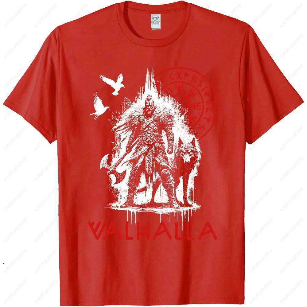 Valhalla Wolf and Raven Viking Runes Norse Compass T-Shirt Warrior Culture Tshirt Retro Pattern Men Crewneck Cotton Tee Top C260228 - view 6