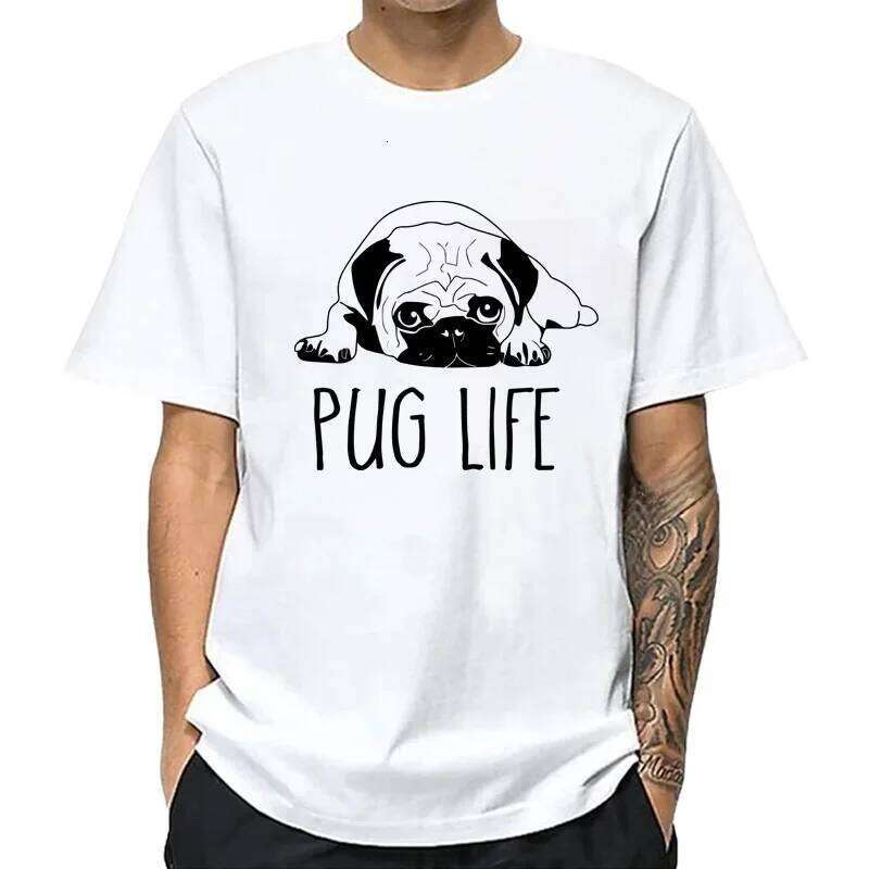 Men's High Quality T-shirt 100% Cotton Funny Pug Printed Loose Male Crewneck T Shirt Short Sleeve o-neck Men t-shirt Tops Tees C260228 - view 3