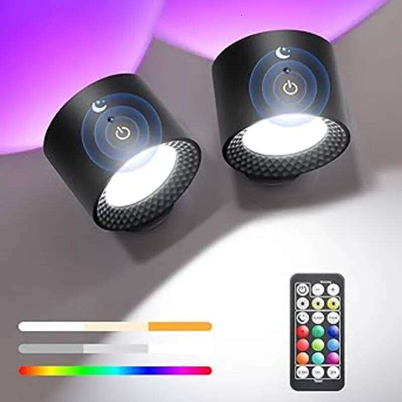 9 Colors 360 Rotation Wall Mounted Night Lights RGB LED Up Down Remote Rechargeable Wireless Reading Bedroom Lamp Z260227
