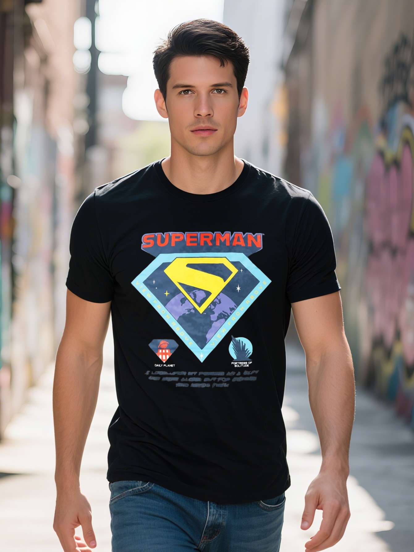 DC Comics Superman T-Shirt Men's Metropolis City of Tomorrow Adult Two-Sided Tee