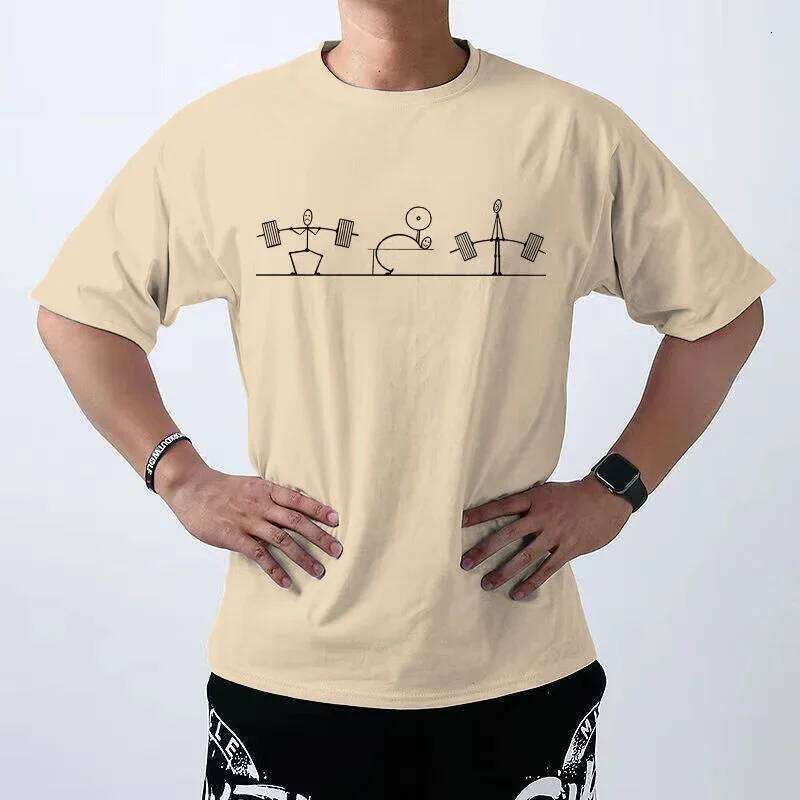 Fitness Weightlifting Pattern Men T-shirts Print Cotton T Shirt Funny Tops Tee Summer Casual Korean Street Man Clothing C260228 - view 5
