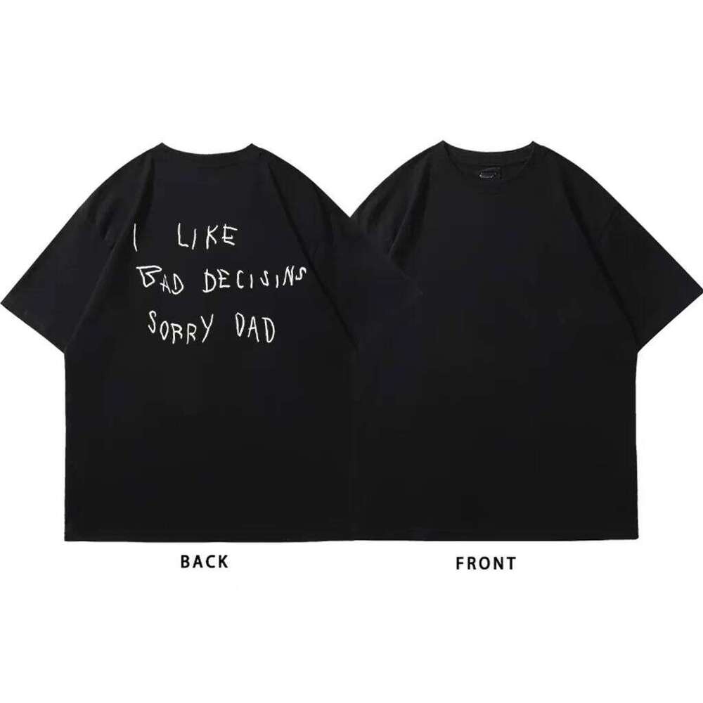 Men's Stylish T-shirt Beautiful Quote Print "I LIKE BAD DECISIONS. SORRY DAD" - Cool Streetwear Shirt with Hand-drawn Tops C260228 - view 7