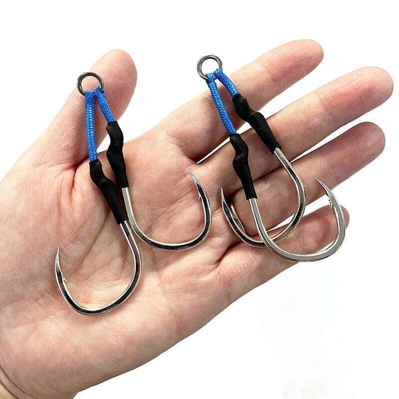 2Pairs/bag Double Barbed Assist High Carbon Steel Fishing Accessories Glow Jig Lure Slow Jigging Hooks pesca Z260228