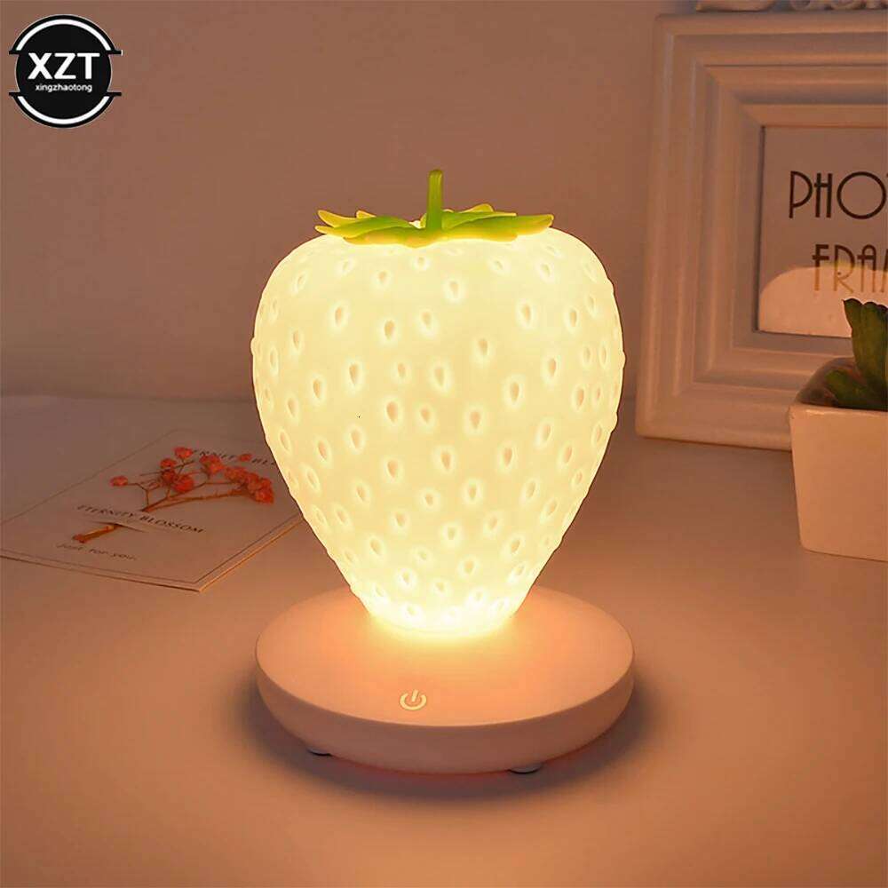 LED Strawberry Lamp Bedroom Silicon Touch-Sensor USB Rechargeable Dimmable Idyllic Bedside Night Light for House Decoration Z260227
