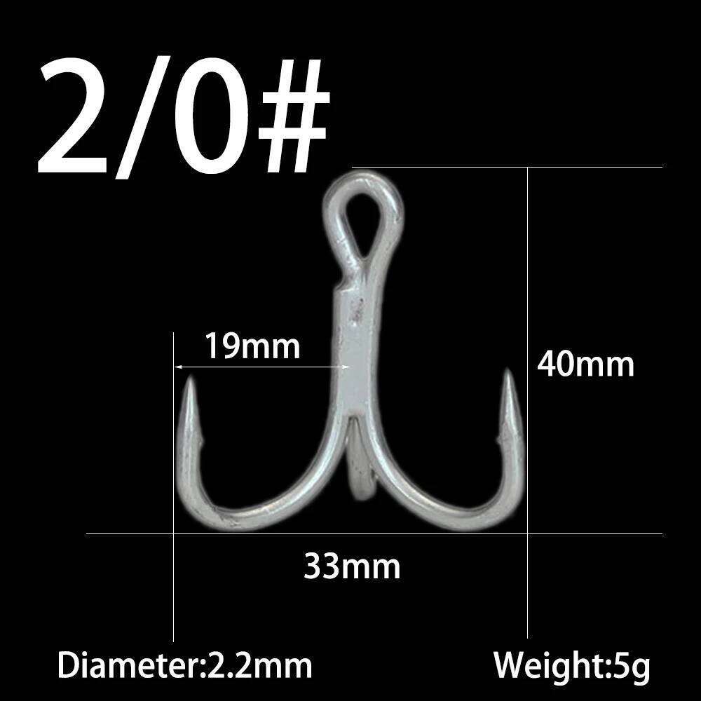 10pcs/lot Thicker Treble Hook Strong Pull 3/0# 2/0# 1/0# High Carbon Steel Round Folded Triple Fishing Hooks For Big Fish Z260228