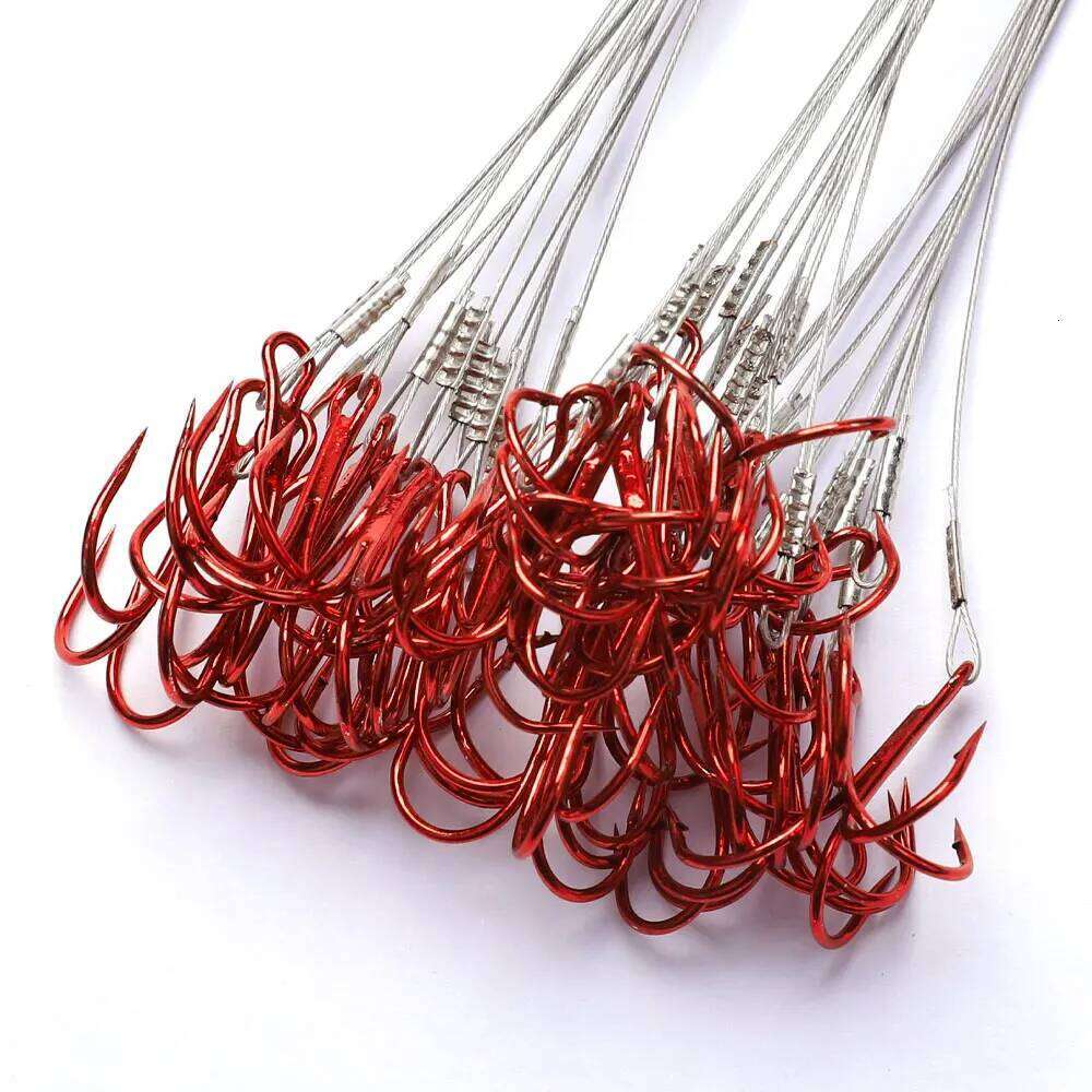 FISH KING 15-25cm Anti Bite Steel Wire Leader Leashes For With Red Baitholder Hook Swivel Fishing Line Pike Bass Z260228