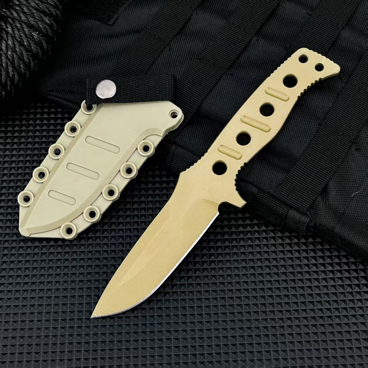High Hardness 375 Defensive Fixed Blade Knife with Sheath Outdoor Portable Survival Knife Hiking Emergency Multi-Purpose Tool
