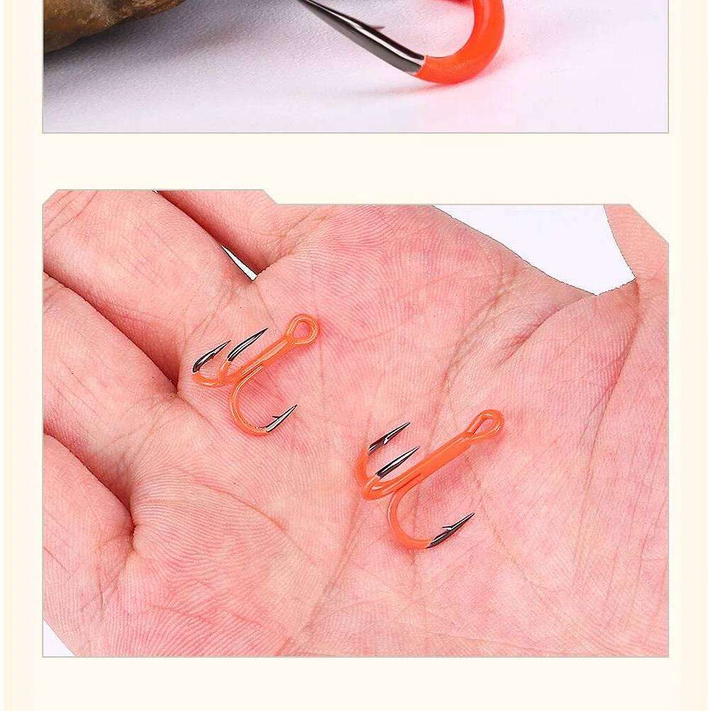 Fishing Treble Hook Orange UV Paint High Carbon Steel Hooks with Barb Lot 10 Pieces SALE Z260228